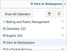 The active calendar is the course named in the mini calendar menu. You can set your active calendar by clicking on one or more courses in the mini calendar menu.